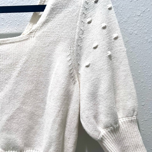 BCBGeneration White square Neck Sweater with Puff Sleeves and Cropped Fit  LARGE - Picture 2 of 12